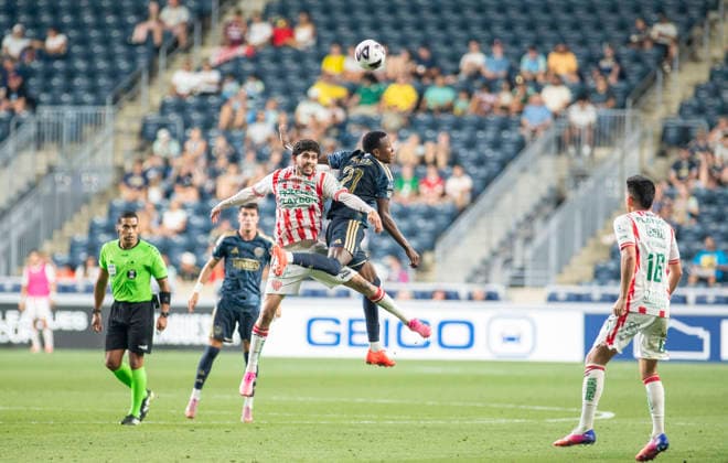 August 9, 2026, Chester, Pennsylvania, United States: Philadelphia UnionÃ¢â‚¬â ¢s DANLEY JEAN JACQUES (21) in action against Club Necaxa CARLOS VARGAS (88) during the Leagues Cup match at Subaru Park in Chester PA Chester United States - ZUMArf1_ 20260809_zaf_rf1_018 Copyright: xRickyxFitchettx