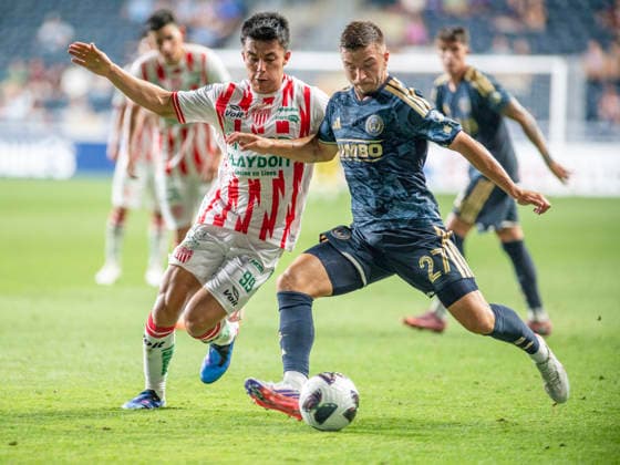 August 9, 2026, Chester, Pennsylvania, United States: Philadelphia UnionÃ¢â‚¬â ¢s KAI WAGNER (27) in action against Club Necaxa MIGUEL RODRIGUEZ (99) during the Leagues Cup match at Subaru Park in Chester PA Chester United States - ZUMArf1_ 20260809_zaf_rf1_020 Copyright: xRickyxFitchettx