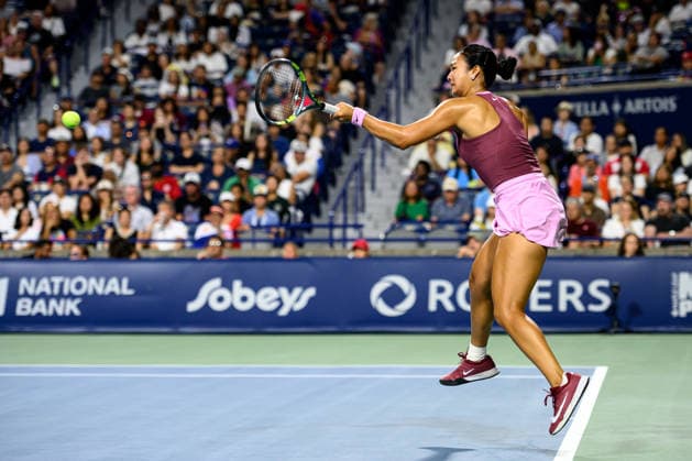 August 9, 2026, Toronto, Ontario, Canada: ALEXANDRA EALA of Philippines returns the ball during her round-of-16 match against Belinda Bencic of Switzerland at the National Bank Open, part of the Hologic WTA, Tennis Damen Tour at Sobeys Stadium. Toronto Canada - ZUMAr228 20260809_znp_r228_045 Copyright: xVasiliyxRyabykhx