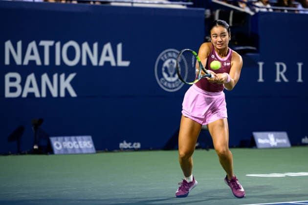 August 9, 2026, Toronto, Ontario, Canada: ALEXANDRA EALA of Philippines returns the ball during her round-of-16 match against Belinda Bencic of Switzerland at the National Bank Open, part of the Hologic WTA, Tennis Damen Tour at Sobeys Stadium. Toronto Canada - ZUMAr228 20260809_znp_r228_046 Copyright: xVasiliyxRyabykhx