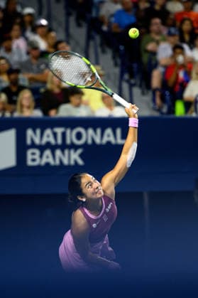 August 9, 2026, Toronto, Ontario, Canada: ALEXANDRA EALA of Philippines serves the ball during her round-of-16 match against Belinda Bencic of Switzerland at the National Bank Open, part of the Hologic WTA, Tennis Damen Tour at Sobeys Stadium. Toronto Canada - ZUMAr228 20260809_znp_r228_049 Copyright: xVasiliyxRyabykhx