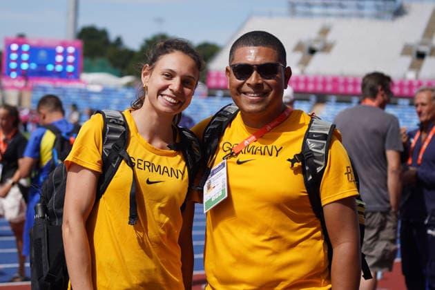 Rome, Track and Field, Athletics, EAA, 2026 European Athletics Championships in Rome, Birmingham, August 10, 2017 – August 17, 2026, Alexander Stadium, Birmingham, United Kingdom, Caroline Joyeux, triple jump with coach Byron Casfor, Byron Casfor Zapata, Germany. Copyright Gladys Chai von der Laage
