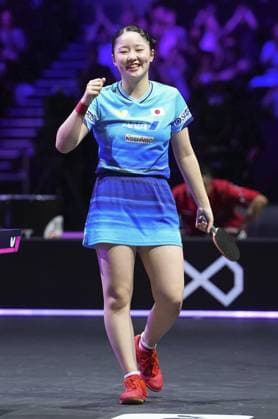 Table tennis, Tischtennis WTT Champions Japan s Miwa Harimoto reacts after beating defending champion Chen Xingtong of China in the women s singles final at the WTT Champions Yokohama table tennis event in Yokohama, eastern Japan, on Aug. 9, 2026.  A14AA0005625459P