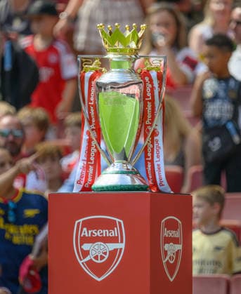 09 August 2026 - Arsenal v Borussia Dortmund - Emirates Stadium - London. Arsenal v Borussia Dortmund - Emirates Stadium - London. The Premier League Trophy on display at the Emirates Stadium. Picture : Mark Pain LONDON England  Copyright: xMarkxPainx