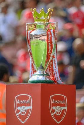 09 August 2026 - Arsenal v Borussia Dortmund - Emirates Stadium - London. Arsenal v Borussia Dortmund - Emirates Stadium - London. The Premier League Trophy on display at the Emirates Stadium. Picture : Mark Pain LONDON England  Copyright: xMarkxPainx