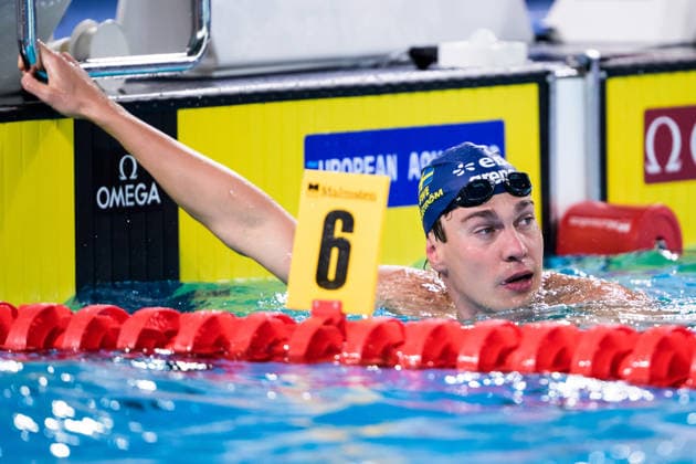 August 10, 2026: Elias Persson of Sweden in the men’s 50-meter butterfly swimming heats during day eleven of the 2026 European Aquatics Championships on August 10, 2026 in Saint Denis. Photo by Joel Marklund, BILDBYRAN, code JM JM0838 bbeng swimming 2026 European Aquatics Championships EM Sweden  Copyright: JOELxMARKLUND BB260810JM012
