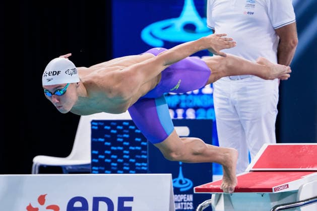 August 10, 2026: Elias Klev of Norway competes in the men’s 50-meter butterfly swimming heats during day eleven of the 2026 European Aquatics Championships on August 10, 2026 in Saint-Denis. Photo by Joel Marklund. BILDBYRAN code JM JM0838 bbeng swimming 2026 European Aquatics Championships EM Norway  Copyright: JOELxMARKLUND BB260810JM023