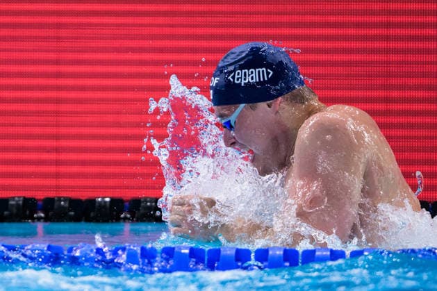 August 10, 2026: Daniel Kertes of Sweden competes in the men’s 100-meter breaststroke heats on day eleven of the 2026 European Aquatics Championships on August 10, 2026 in Saint Denis. Photo by Joel Marklund. BILDBYRAN code JM JM0838 bbeng swimming 2026 European Aquatics Championships EM Sweden  Copyright: JOELxMARKLUND BB260810JM041