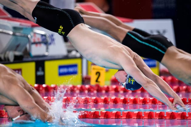 August 10, 2026: Oliver Munn of Sweden competes in the men’s 100-meter breaststroke heats on the eleventh day of the 2026 European Aquatics Championships on August 10, 2026 in Saint Denis. Photo by Joel Marklund, BILDBYRAN, code JM JM0838 bbeng swimming 2026 European Aquatics Championships EM Sweden  Copyright: JOELxMARKLUND BB260810JM045