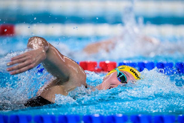 August 10, 2026: Elvira Mörtstrand of Sweden competes in the women’s 4x200-meter freestyle swimming relay heats during day eleven of the 2026 European Aquatics Championships on August 10, 2026 in Saint-Denis. Photo by Joel Marklund, BILDBYRAN, code JM JM0838 bbeng swimming 2026 European Aquatics Championships European Championships women’s Sweden relay  Copyright: JOELxMARKLUND BB260810JM078
