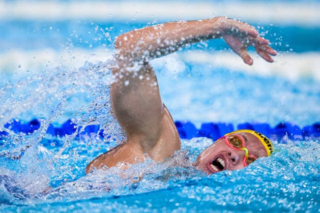 August 10, 2026: Hanna Bergman of Sweden competes in the women’s 4x200-meter freestyle swimming relay heats during day eleven of the 2026 European Aquatics Championships on August 10, 2026 in Saint-Denis. Photo by Joel Marklund, BILDBYRAN, code JM JM0838 bbeng swimming 2026 European Aquatics Championships European Championships women’s Sweden relay  Copyright: JOELxMARKLUND BB260810JM082