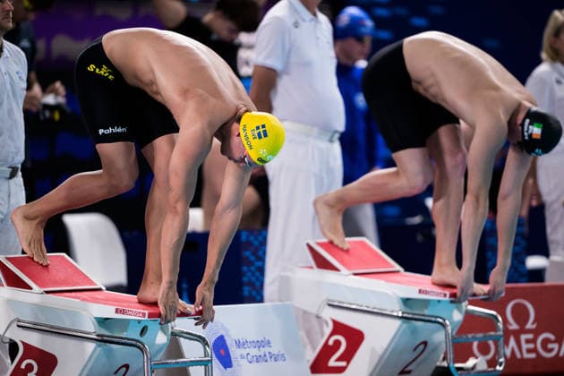 August 10, 2026: Robin Hanson of Sweden competes in the men’s 4x200-meter freestyle swimming relay heats during day eleven of the 2026 European Aquatics Championships on August 10, 2026 in Saint-Denis. Photo by Joel Marklund, BILDBYRAN, code JM JM0838 bbeng swimming 2026 European Aquatics Championships European Championships relay Sweden  Copyright: JOELxMARKLUND BB260810JM100