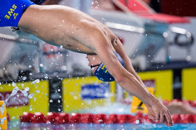August 10, 2026: Victor Johansson of Sweden competes in the men’s 4x200-meter freestyle swimming relay heats during day eleven of the 2026 European Aquatics Championships on August 10, 2026 in Saint Denis. Photo by Joel Marklund. BILDBYRAN code JM JM0838 bbeng swimming 2026 European Aquatics Championships European Championships relay Sweden  Copyright: JOELxMARKLUND BB260810JM105