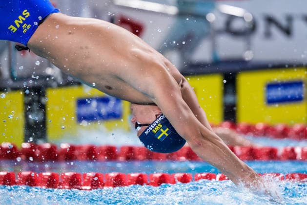 August 10, 2026: Victor Johansson of Sweden competes in the men’s 4x200-meter freestyle swimming relay heats during day eleven of the 2026 European Aquatics Championships on August 10, 2026 in Saint Denis. Photo by Joel Marklund. BILDBYRAN code JM JM0838 bbeng swimming 2026 European Aquatics Championships European Championships relay Sweden  Copyright: JOELxMARKLUND BB260810JM108