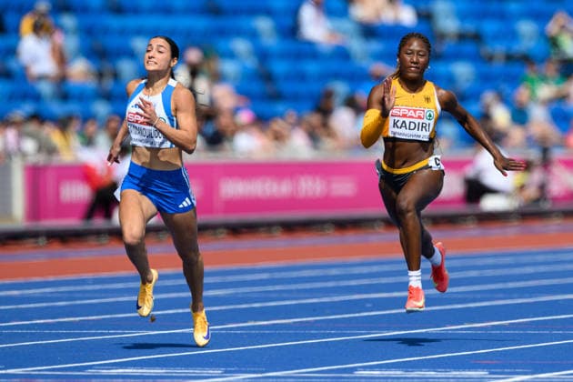 BIRMINGHAM, GREAT BRITAIN - August 10: Chelsea Kadiri (Germany) during the 100 metres round one heat race during the European Athletics Championships 2026 at Alexander Stadium in Birmingham, Great Britain (Photo by Sven Beyrich Sports Press Photo) Copyright: xSvenxBeyrich SportsxPressxPhotox Sportspressphoto_SPR203928