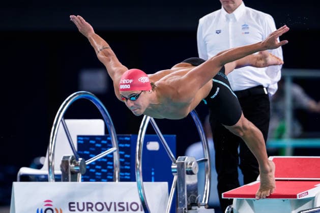 August 10, 2026: Noe Ponti of Switzerland competes in the men’s 50-meter butterfly swimming semifinal on the eleventh day of the 2026 European Aquatics Championships on August 10, 2026 in Saint Denis. Photo by Joel Marklund, BILDBYRAN, code JM JM0838 bbeng swimming 2026 European Aquatics Championships EM  Copyright: JOELxMARKLUND BB260810JM171