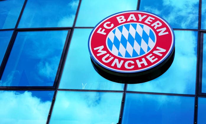 August 10, 2026, FC Bayern Training, Saebenerstrasse, Munich, Soccer, Sports, FCB logo pictured at the office