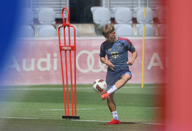 August 10, 2026, FC Bayern Training, Saebenerstrasse, Munich, Soccer, Sports, Pictured: Lennart Karl, FC Bayern Munich