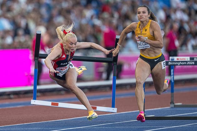 August 10, 2026: Lovise Skarbovik Andresen of Norway competes in the women’s 100-meter hurdles during Day 1 of the 2026 European Athletics Championships on August 10, 2026 in Birmingham. Photo by Mathias Bergeld. BILDBYRAN code MB MT1064. track and field athletics friidrett friidrotts em em friidretts em 2026 European Athletics Championships 1 bbeng women Norway hurdles  Copyright: MATHIASxBERGELD BB260810MB089