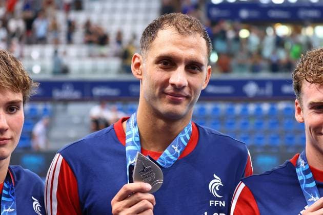 Championnat d Europe de natation PHOTOPQR LE COURRIER PICARD Haslin ; Saint Denis ; 10 08 2026 ; 10 08 26 Championnat d Europe de natation Centre Aquatique Olympique Finale du relais 4x200m nage libre Hommes - Roman Fuchs - 2èmes medaille d argent Photo Fred Haslin LEN European Aquatics Championships at the Olympic Aquatic Centre in Saint-Denis, northern suburbs of Paris, on August 10, 2026 Saint Denis 93 France  Copyright: xPHOTOPQR LExCOURRIERxPICARD MAXPxHaslinx 20260810LCP8574 20260810LCP8574
