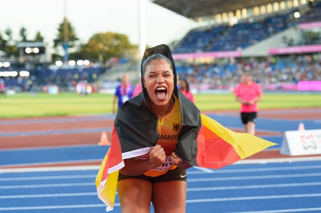 BIRMINGHAM, GREAT BRITAIN - August 10: Yemisi Mabry (Germany) screaming after winning the bronze medal in the shot put final during the European Athletics Championships 2026 at Alexander Stadium in Birmingham, Great Britain (Photo by Sven Beyrich Sports Press Photo) Copyright: xSvenxBeyrich SportsxPressxPhotox Sportspressphoto_SPR204142