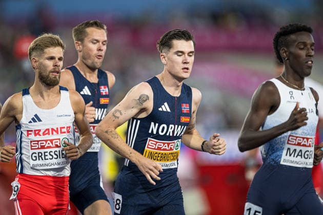 August 10, 2026: Jakob Ingebritsen of Norway competes in the men’s 5,000-meter race during Day 1 of the 2026 European Athletics Championships on August 10, 2026 in Birmingham. Photo by Maxim Thore. BILDBYRAN code MT MT1064 track and field athletics friidrett friidrotts em em friidretts em 2026 European Athletics Championships 1 bbeng Norway  Copyright: MAXIMxTHORE BB260810MT137