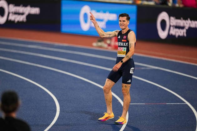 2026 European Athletics Outdoor Championships, Day 1, Birmingham, England, August 10, 2026 Jakob Asserson Ingebrigtsen in the men’s 5,000-meter final during the 2026 European Athletics Championships at Alexander Stadium in Birmingham on Monday. Photo: Beate Oma Dahle, NTB, Birmingham, England. EDITORIAL USE ONLY. RESTRICTED USE FOR BETTING COMPANIES.  Copyright: xBeatexOmaxDahlex xNTBx