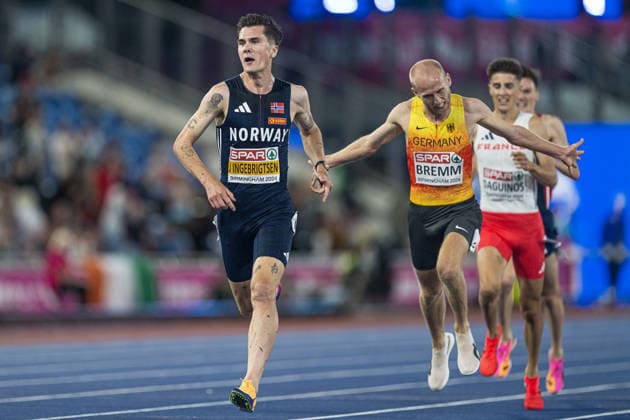 260810 Jakob Asserson Ingebrigtsen of Norway competes in the men’s 5,000-meter race during Day 1 of the 2026 European Athletics Championships on August 10, 2026 in Birmingham. Photo by Mathias Bergeld, BILDBYRAN, code MB MT1064. track and field, athletics, friidrett, friidrotts EM, 2026 European Athletics Championships, 1 BBeng, Norway  Copyright: MATHIASxBERGELD BB260810MB103