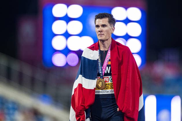 260810 Jakob Asserson Ingebrigtsen of Norway celebrates after the men’s 5,000-meter race on Day 1 of the 2026 European Athletics Championships on August 10, 2026 in Birmingham. Photo by Mathias Bergeld, BILDBYRAN, code MB MT1064. track and field, athletics, friidrett, friidrotts EM, 2026 European Athletics Championships, 1, celebration, Norway  Copyright: MATHIASxBERGELD BB260810MB108
