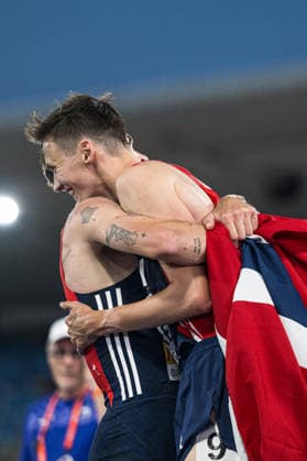 260810 Jakob Asserson Ingebrigtsen of Norway celebrates after the men’s 5,000-meter race on Day 1 of the 2026 European Athletics Championships on August 10, 2026 in Birmingham. Photo by Mathias Bergeld, BILDBYRAN, code MB MT1064. track and field, athletics, friidrett, friidrotts EM, 2026 European Athletics Championships, 1, BBeng, Norway, celebration  Copyright: MATHIASxBERGELD BB260810MB110