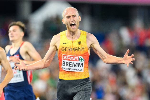 BIRMINGHAM, GREAT BRITAIN - August 10: Florian Bremm (Germany) celebrating after finishing second at the 5000 metres run during the European Athletics Championships 2026 at Alexander Stadium in Birmingham, Great Britain (Photo by Sven Beyrich Sports Press Photo) Copyright: xSvenxBeyrich SportsxPressxPhotox Sportspressphoto_SPR204144