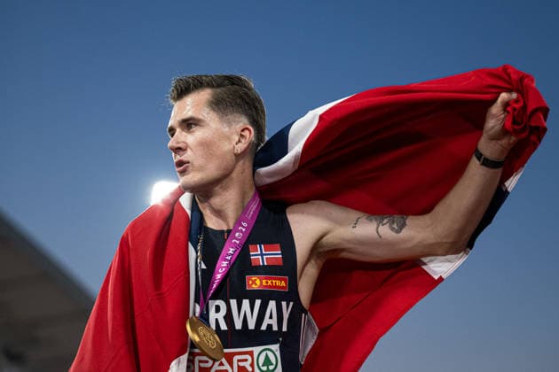 260810 Jakob Asserson Ingebrigtsen of Norway celebrates after the men’s 5,000-meter race on Day 1 of the 2026 European Athletics Championships on August 10, 2026 in Birmingham. Photo by Mathias Bergeld, BILDBYRAN, code MB MT1064. track and field, athletics, friidrett, friidrotts EM, 2026 European Athletics Championships, 1, celebration, Norway  Copyright: MATHIASxBERGELD BB260810MB111