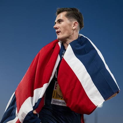 260810 Jakob Asserson Ingebrigtsen of Norway celebrates after the men’s 5,000-meter race on Day 1 of the 2026 European Athletics Championships on August 10, 2026 in Birmingham. Photo by Mathias Bergeld, BILDBYRAN, code MB MT1064. track and field, athletics, friidrett, friidrotts EM, 2026 European Athletics Championships, 1, celebration, Norway  Copyright: MATHIASxBERGELD BB260810MB112