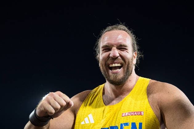 260810 Wictor Petersson of Sweden celebrates after competing in the men’s shot put during Day 1 of the 2026 European Athletics Championships on August 10, 2026 in Birmingham. Photo by Maxim Thore. BILDBYRAN code MT MT1064. track and field, athletics, friidrett, friidrotts EM, 2026 European Athletics Championships, 1, BBENG, Sweden, celebration, shot put, kula, kulestot Copyright: MAXIMxTHORE BB260810MT160
