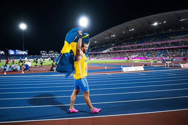 260810 Wictor Petersson of Sweden celebrates after competing in the men’s shot put during Day 1 of the 2026 European Athletics Championships on August 10, 2026 in Birmingham. Photo by Maxim Thore. BILDBYRAN code MT MT1064. track and field, athletics, friidrett, friidrotts EM, 2026 European Athletics Championships, 1, BBENG, Sweden, celebration, shot put, kula, kulestot Copyright: MAXIMxTHORE BB260810MT174