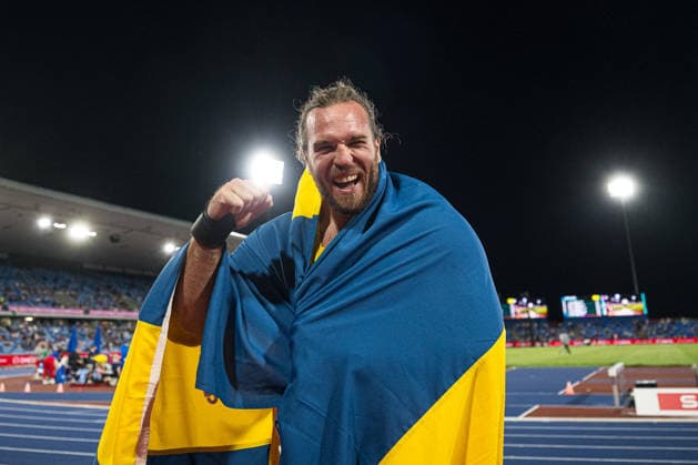 260810 Wictor Petersson of Sweden celebrates after competing in the men’s shot put during Day 1 of the 2026 European Athletics Championships on August 10, 2026 in Birmingham. Photo by Maxim Thore. BILDBYRAN code MT MT1064. track and field, athletics, friidrett, friidrotts EM, 2026 European Athletics Championships, 1, BBENG, Sweden, celebration, shot put, kula, kulestot Copyright: MAXIMxTHORE BB260810MT175