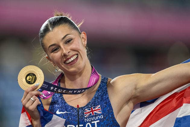 August 10, 2026: Amy Hunt of Great Britain celebrates after the women’s 100-meter race on Day 1 of the 2026 European Athletics Championships in Birmingham. 2026 in Birmingham. Photo by Mathias Bergeld. BILDBYRAN code MB MT1064. track and field, athletics, friidrett, friidrotts EM, 2026 European Athletics Championships, 1, BBENG, celebration, women  Copyright: MATHIASxBERGELD BB260810MB146