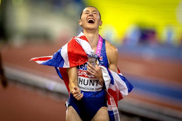 2026 European Athletics Championships, Alexander Stadium, Birmingham, England 10 8 2026 Women™s 100m Final Great Britain™s Amy Hunt celebrates wining gold Amy Hunt celebrates wining gold 10 8 2026  Copyright: xx 0U6A6478