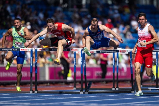 August 11, 2026: Ilari Manninen of Finland competes in the men’s 110-meter hurdles qualifying round during Day 2 of the 2026 European Athletics Championships on August 11, 2026 in Birmingham. Photo by Mathias Bergeld. BILDBYRAN code MB MT1065. track and field, athletics, friidrett, friidrotts EM, 2026 European Athletics Championships, 2 BBENG hurdles, hekk, häck  Copyright: MATHIASxBERGELD BB260811MB037