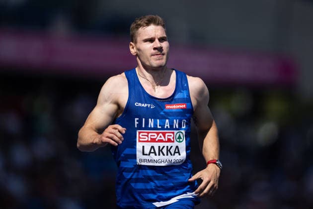August 11, 2026: Elmo Lakka of Finland competes in the men’s 110-meter hurdles qualifying round during Day 2 of the 2026 European Athletics Championships on August 11, 2026 in Birmingham. Photo by Mathias Bergeld, BILDBYRAN, code MB MT1065. track and field, athletics, friidrett, friidrotts EM, 2026 European Athletics Championships, 200-meter hurdles, hekk, häck  Copyright: MATHIASxBERGELD BB260811MB040