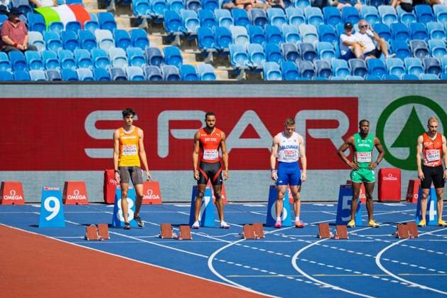 BIRMINGHAM, UNITED KINGDOM - AUGUST 11: TimothÃ Mumenthaler of Switzerland competes in the Men s 100m during the European Athletics Championships at Alexander Stadium on August 11, 2026 in Birmingham, United Kingdom. England United Kingdom Copyright: xBEAUTIFULxSPORTS TobiasxLacknerx