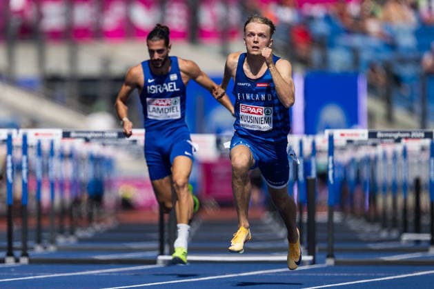 August 11, 2026: Santeri Kuusiniemi of Finland competes in the men’s 110-meter hurdles qualifying round during Day 2 of the 2026 European Athletics Championships on August 11, 2026 in Birmingham. Photo by Mathias Bergeld, BILDBYRAN, code MB MT1065. track and field, athletics, friidrett, friidrotts EM, 2026 European Athletics Championships, 2 BBENG hurdles, hekk, häck  Copyright: MATHIASxBERGELD BB260811MB046