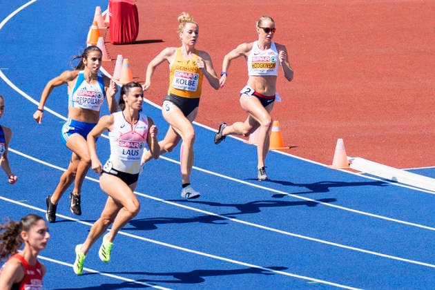BIRMINGHAM, GREAT BRITAIN - AUGUST 11, 2026 : Smilla KOLBE (GER Germany) and Keely HODGKINSON (GBR Great Britain) competing in the 800m heats during the European Athletics Championships at Alexander Stadium on August 11, 2026 in Birmingham, Great Britain. Nordrhein-Westfalen Great Britain Copyright: xLeahxKohringx