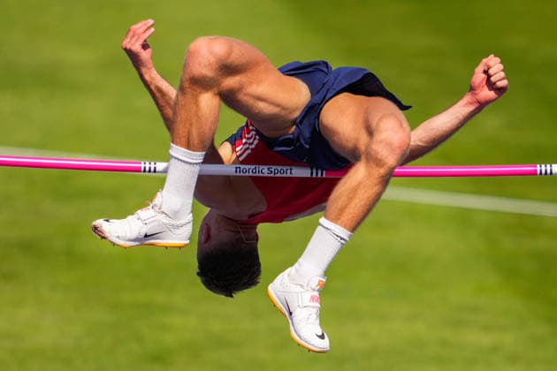 2026 European Outdoor Athletics Championships, Day 2, Birmingham, England, August 11, 2026. Erlend Bolstad Raa competes in the men’s high jump qualifying round at the 2026 European Athletics Championships at Alexander Stadium in Birmingham on Tuesday. Photo: Beate Oma Dahle, NTB, Birmingham, England. EDITORIAL USE ONLY. RESTRICTED USE FOR BETTING COMPANIES.  Copyright: xBeatexOmaxDahlex xNTBx