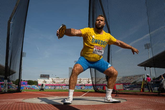 August 11, 2026: Daniel Stahl of Sweden competes in the men’s discus throw qualifying round on Day 2 of the 2026 European Athletics Championships on August 11, 2026 in Birmingham. Photo: Maxim Thora, BILDBYRAN, code MT MT1065. track and field, athletics, friidrett, friidrotts EM, 2026 European Athletics Championships, 2 BBeng, Sweden Copyright: MAXIMxTHORE BB260811MT046