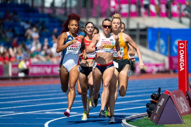 August 11, 2026, GBR, Track and Field, 2026 European Championships, Morning Session, Day 2, Birmingham: Keely Hodgkinson (Great Britain), Renelle Lamote (France), Smilla Kolbe (Germany), Women s 800 Meters, Heats, Alexander Stadium, Birmingham, England, Great Britain Copyright: xNordphoto Memmlerx