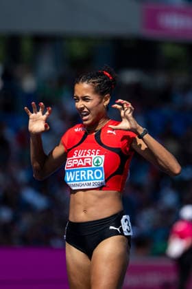 August 11, 2026, GBR, Track and Field, 2026 European Championships, Morning Session, Day 2, Birmingham: Audrey Werro of Switzerland celebrates a strong performance at the finish line, Women’s 800-meter, Heats, Birmingham Alexander Stadium, England, Great Britain Copyright: xNordphoto Memmlerx
