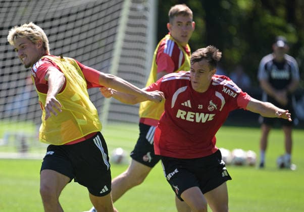 August 11, 2026, xophax, Soccer, Bundesliga 1, 1. FC Köln Training at the Geissbockheim, home of 1. FC Köln. Gil Neves (1. FC Köln) on the left and Paul Okon Engstler (1. FC Köln) on the right. Cologne