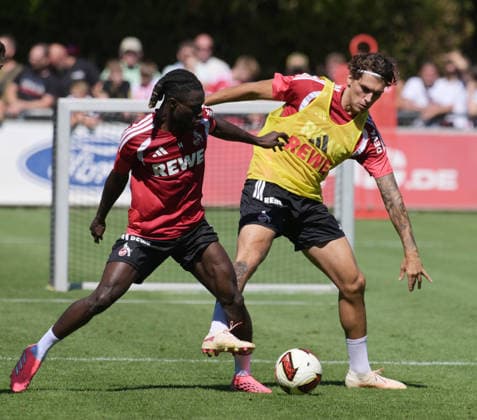 August 11, 2026, xophax, Soccer, Bundesliga 1, 1. FC Köln Training at the Geissbockheim, home of 1. FC Köln. Gideon Mensah (1. FC Köln) on the left and Julian Pauli (1. FC Köln) on the right. Cologne