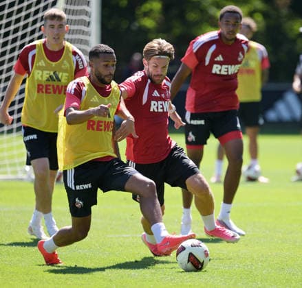 August 11, 2026, xophax, Soccer, Bundesliga 1, 1. FC Köln Training at the Geissbockheim, home of 1. FC Köln. No. 1: Linton Maina (1. FC Köln, left) and Jan Thielmann (1. FC Köln, right), Cologne